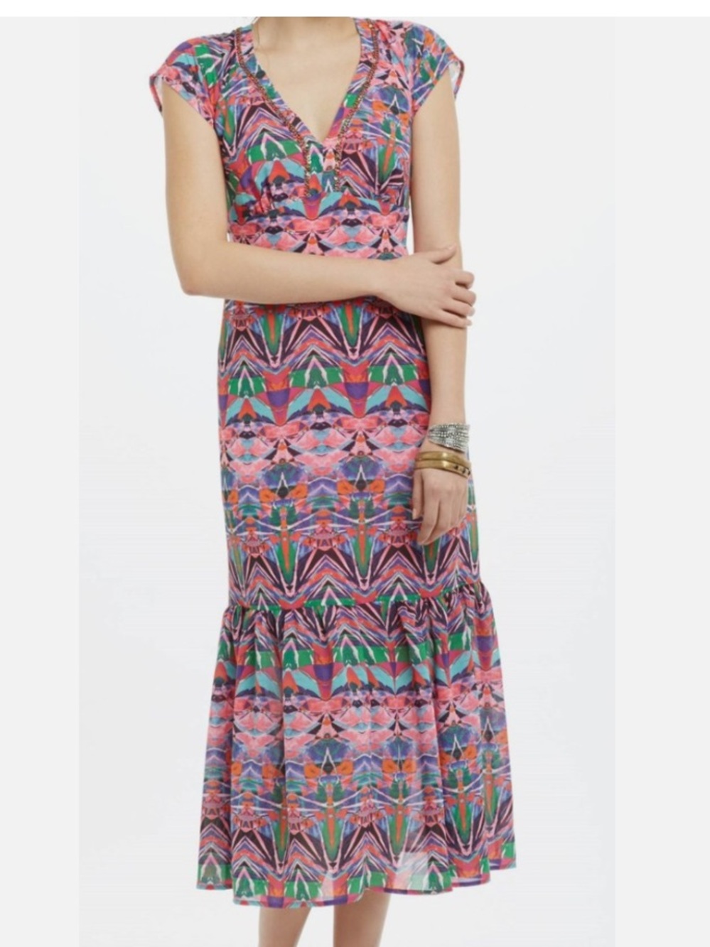 LIKE NEW ANTHRO Vanessa Virginia Beaded Mural Maxi Dress Size 0
